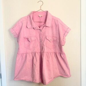 Entro Pink Babydoll Blouse 1X Cottagecore Feminine